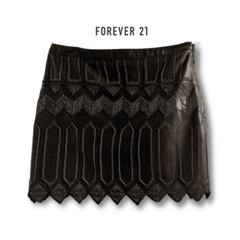 faux leather skirt mini skirt black sequins forever 21